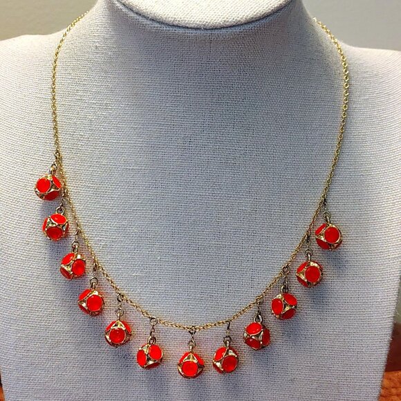 Kate Spade "Lady Marmalade" Orange Crystal Ball Charm Fringe Necklace 18" - Picture 1 of 6